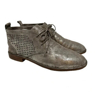 Trask Addy Leather Suede Ankle Bootie Silver Pewter